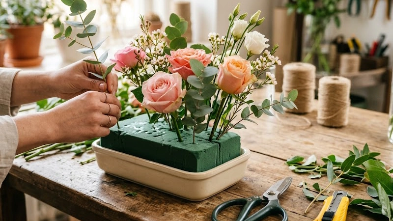 آموزش گل آرایی روی اسفنج